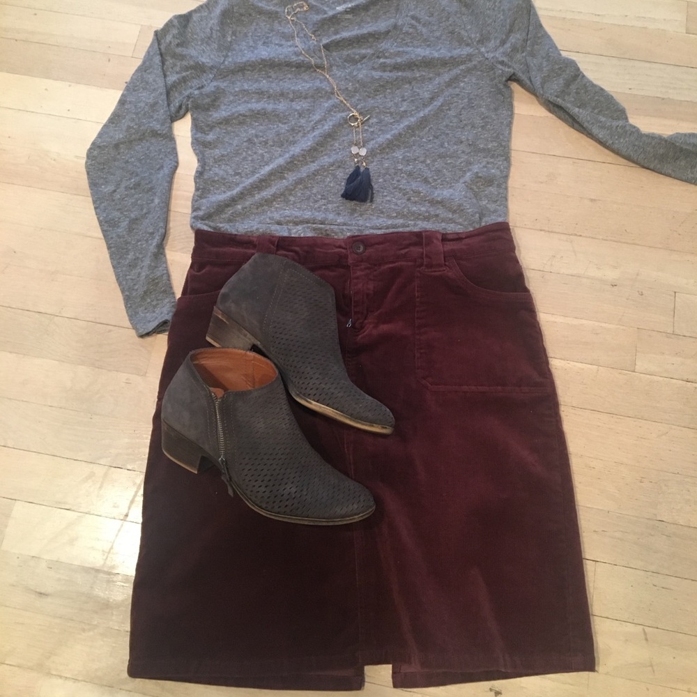 Stretch Corduroy Maroon Pencil Skirt